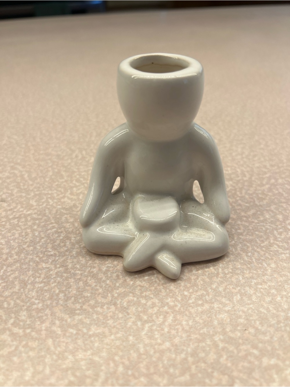 White Ceramic Meditation Figurine Candle Holder - planter/Unbranded
